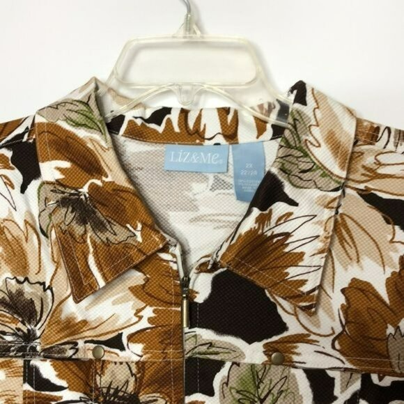 Liz & Me Long Sleeve Brown & White Floral Jacket 2X (22/24) PLUS SIZE - Picture 4 of 8